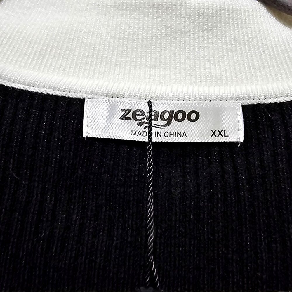 Zeagoo Black & White Knit Long Sleeve Collared‎ Sweater XXL - Picture 4 of 8